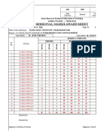 Sessional Marks Award Sheet: 1 Year Craft Course in