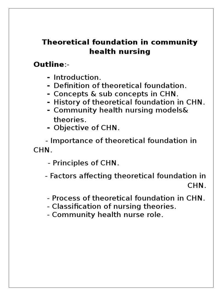 Theoretical Foundation of Community Health Nursing | PDF | Theory | Concept