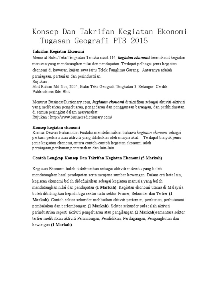 Konsep Dan Takrifan Kegiatan Ekonomi Tugasan Geogr Pdf