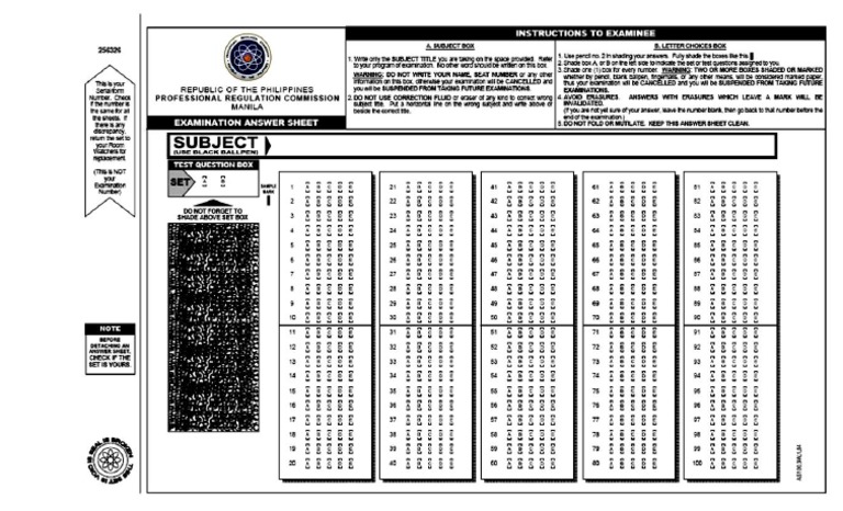 PRC Answer Sheet PDF | PDF