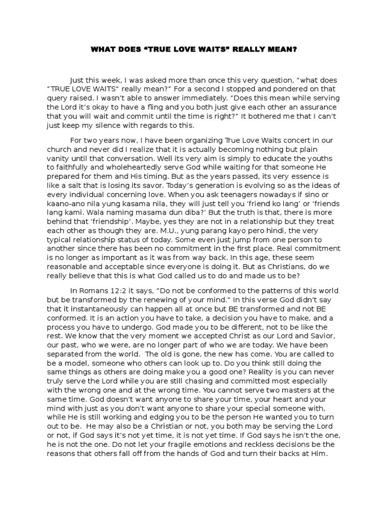What Does True Love Waits Really Mean | Epistle To The ...