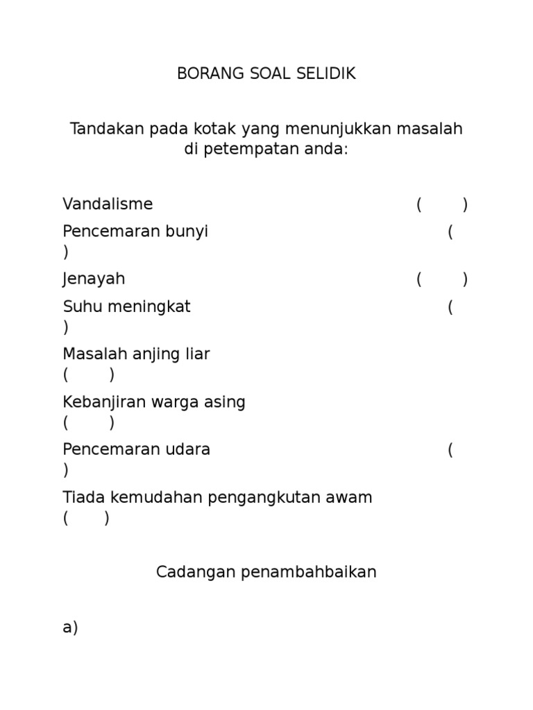Borang Soal Selidik Vandalisme