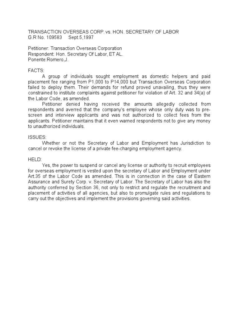 Labor Code Violation: Corpvs Case 109583 | PDF | Finance & Money Management
