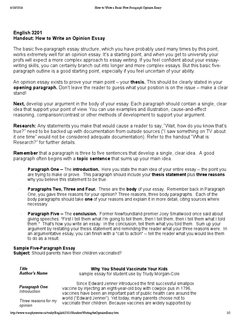 Opinion essay thesis statement picture