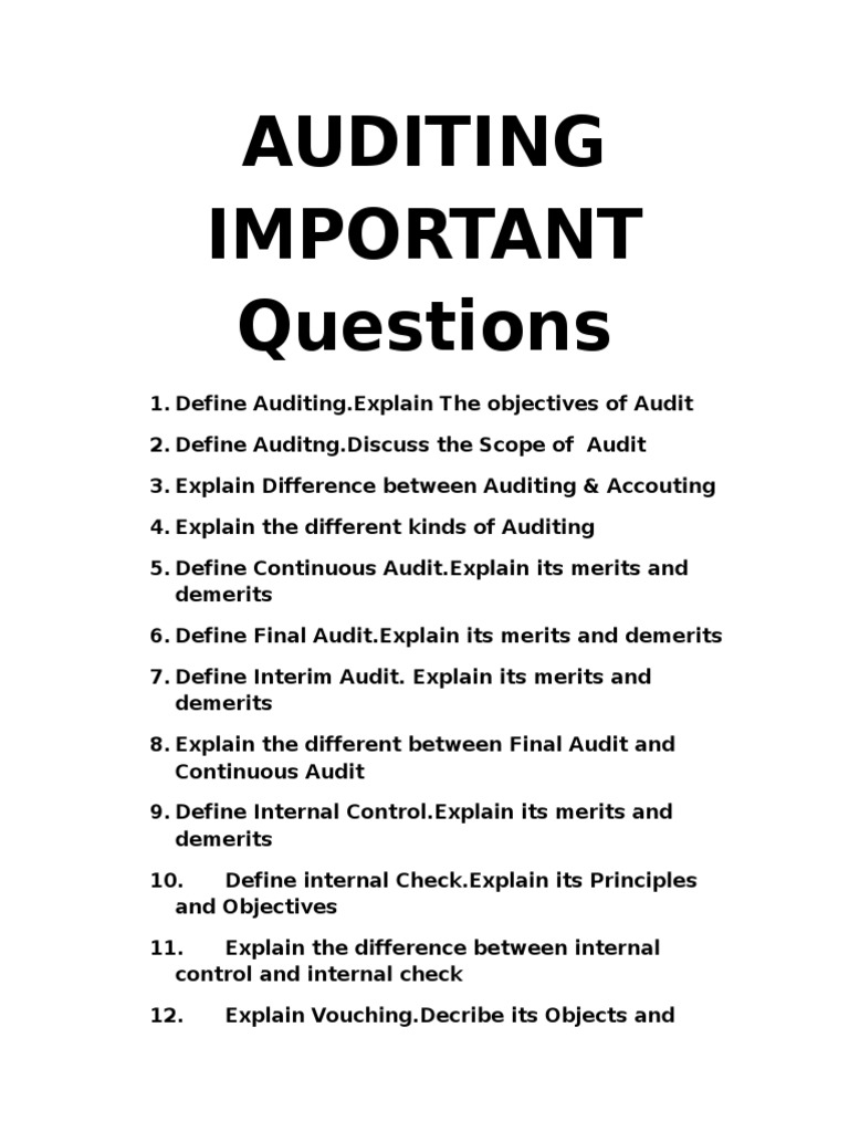Key Questions in Auditing Explained | PDF | Finance & Money Management ...