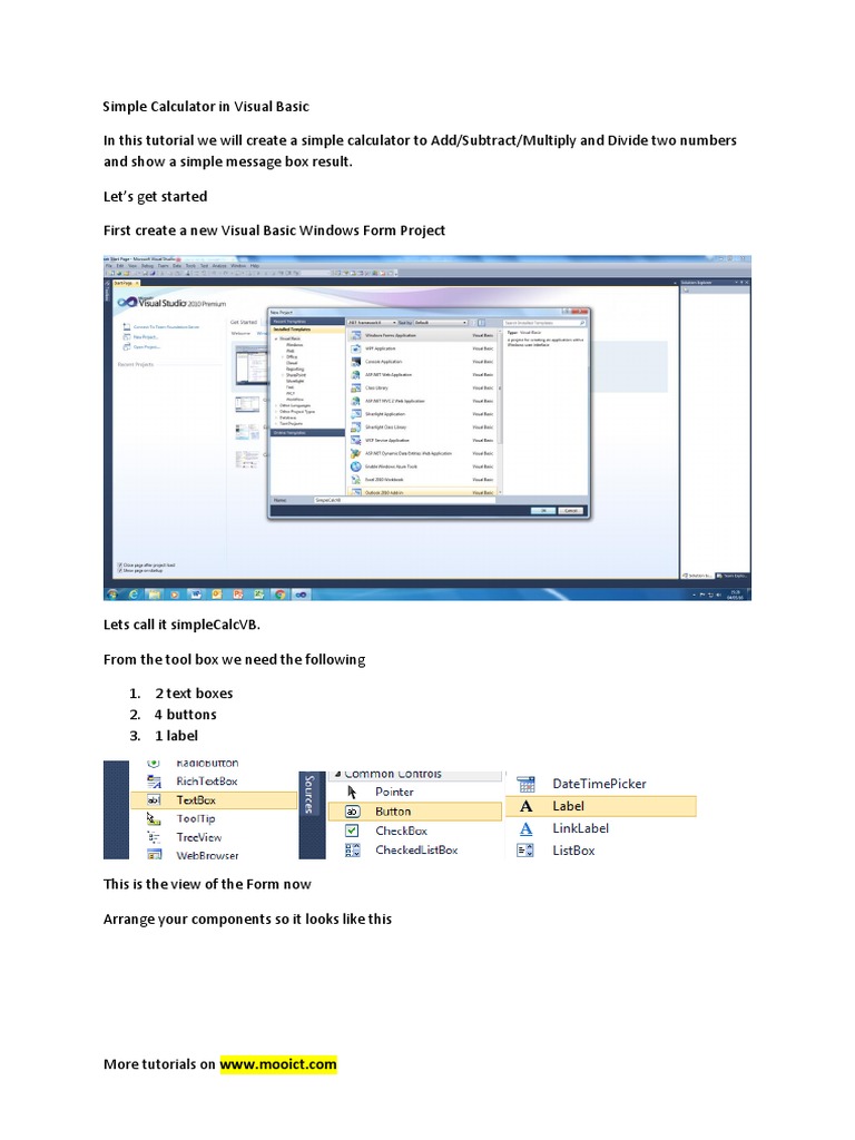 Visual Basic Tutorial - Create A Simple Calculator Application | PDF ...