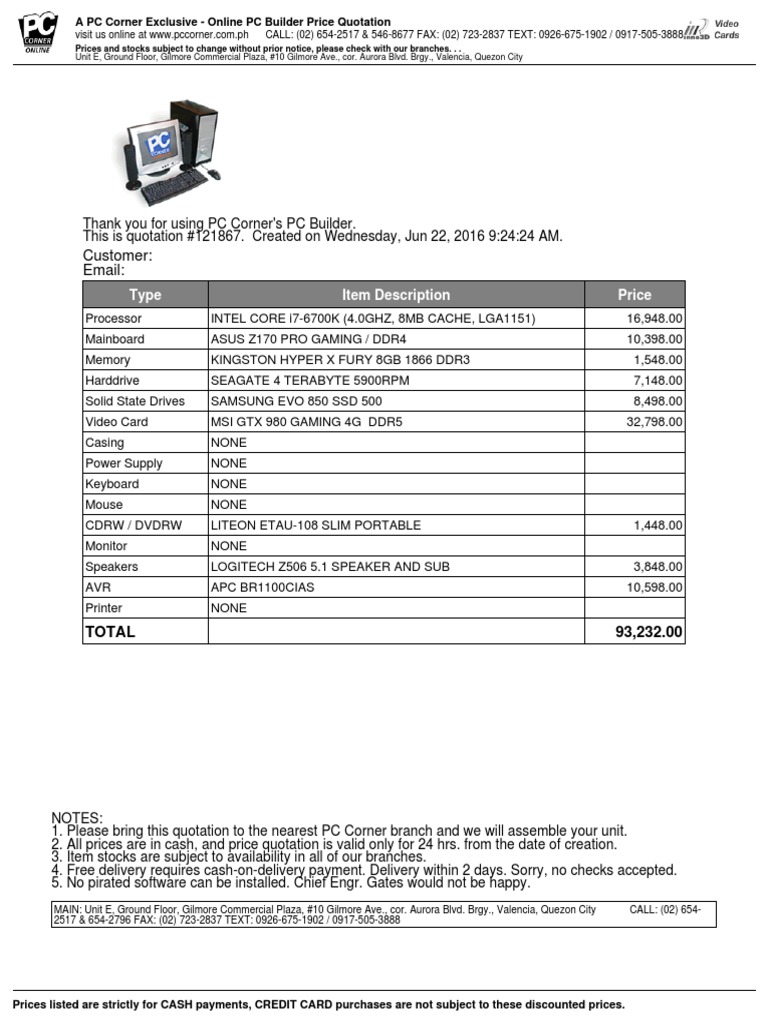 PC Builder Price Quotation #121867 | PDF