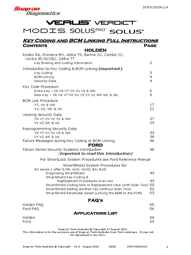 Holden and Ford Key Code and BCM Linking Instructions | PDF | Computer ...