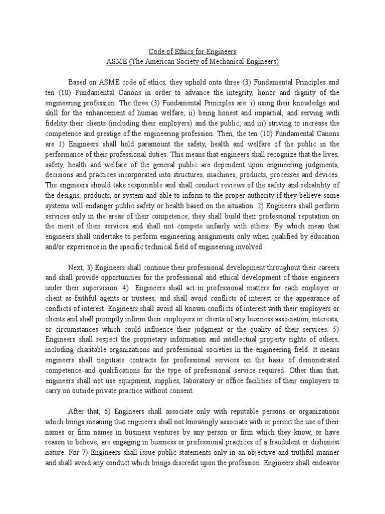 ASME Code of Ethics for Engineers | PDF | Conflict Of Interest | Profession