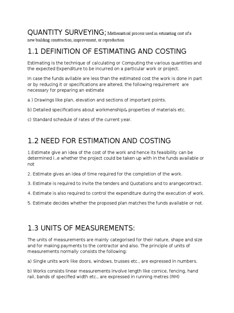 1 Quantity Surveying 1 | PDF | Units Of Measurement | Measurement