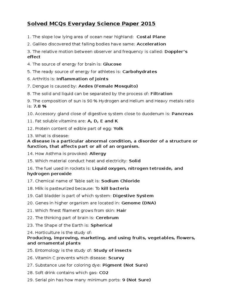 2015 Everyday Science MCQs Answered | PDF