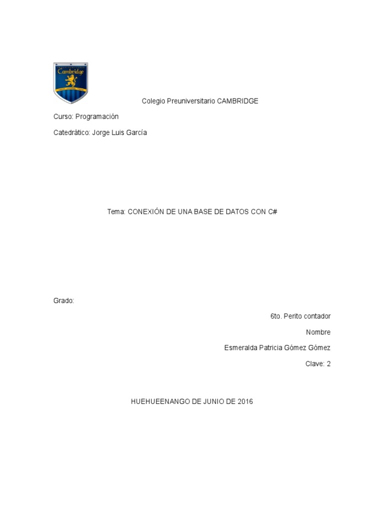 Conexión C# a Base de Datos SQL | PDF | Servidor SQL de Microsoft | C ...