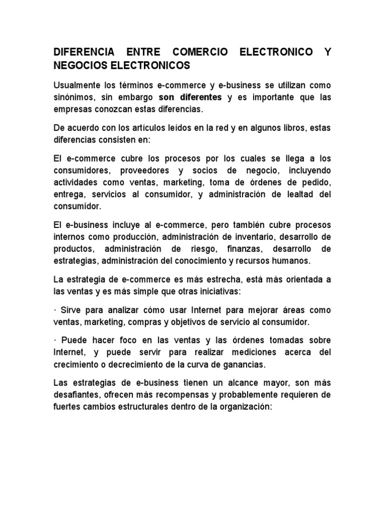 Diferencia Entre Comercio Electronico y Negocios Electronicos | PDF ...