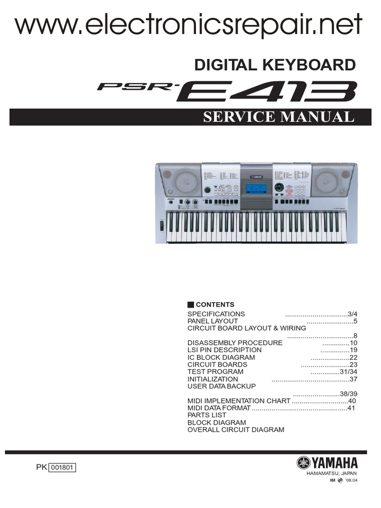 YAMAHA PSR E413 SERVICE MANUAL visual data 4