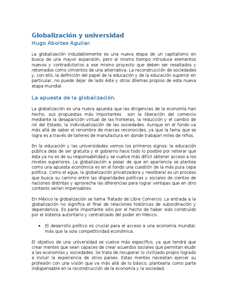 Impacto de la Globalización en Universidades | PDF | Globalización ...