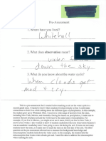 water cycle unit pre-assessment student work sample