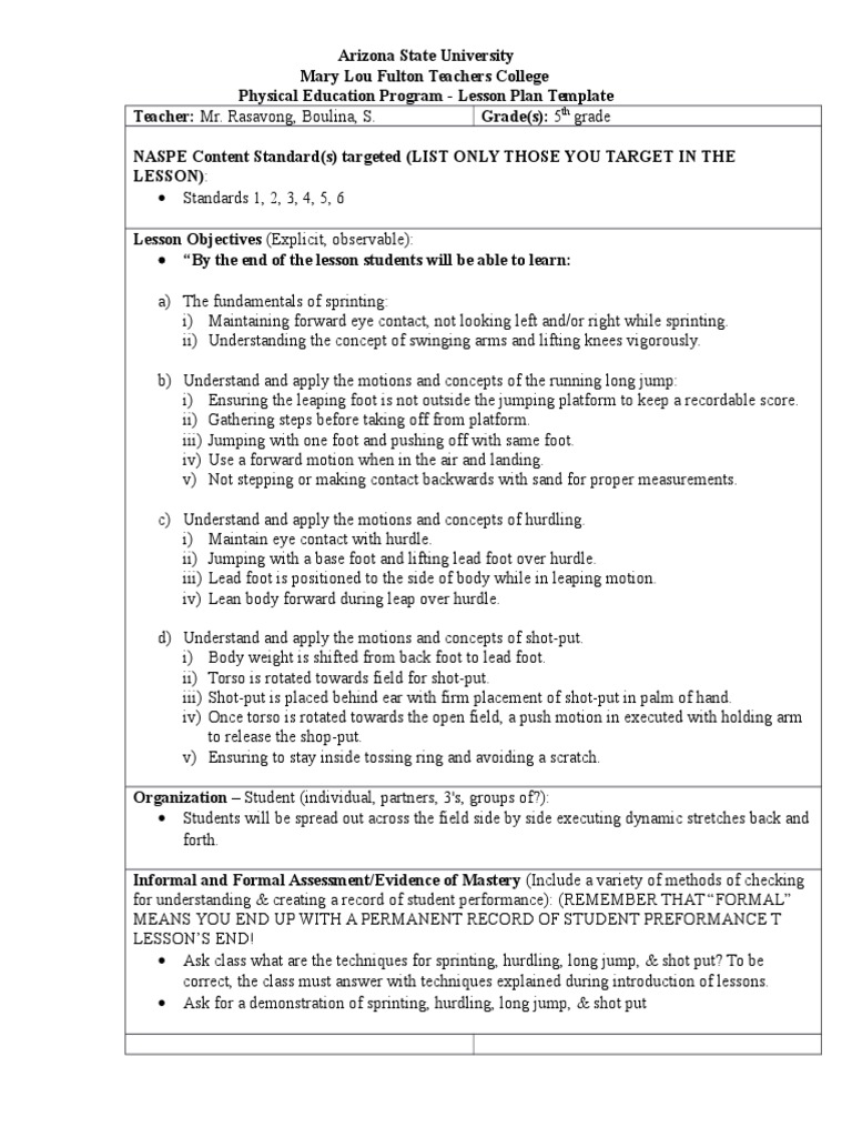 track field lesson plan Track And Field Lesson Plan