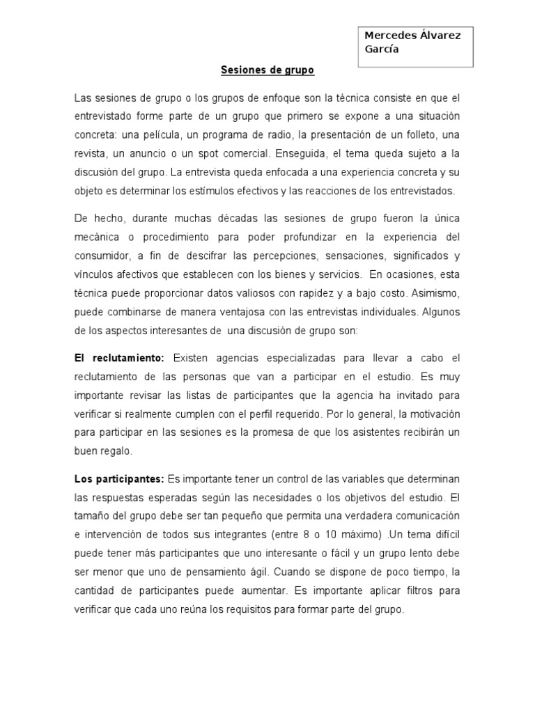 Sesiones de Grupo | PDF | Grupo de enfoque | Conceptos psicologicos
