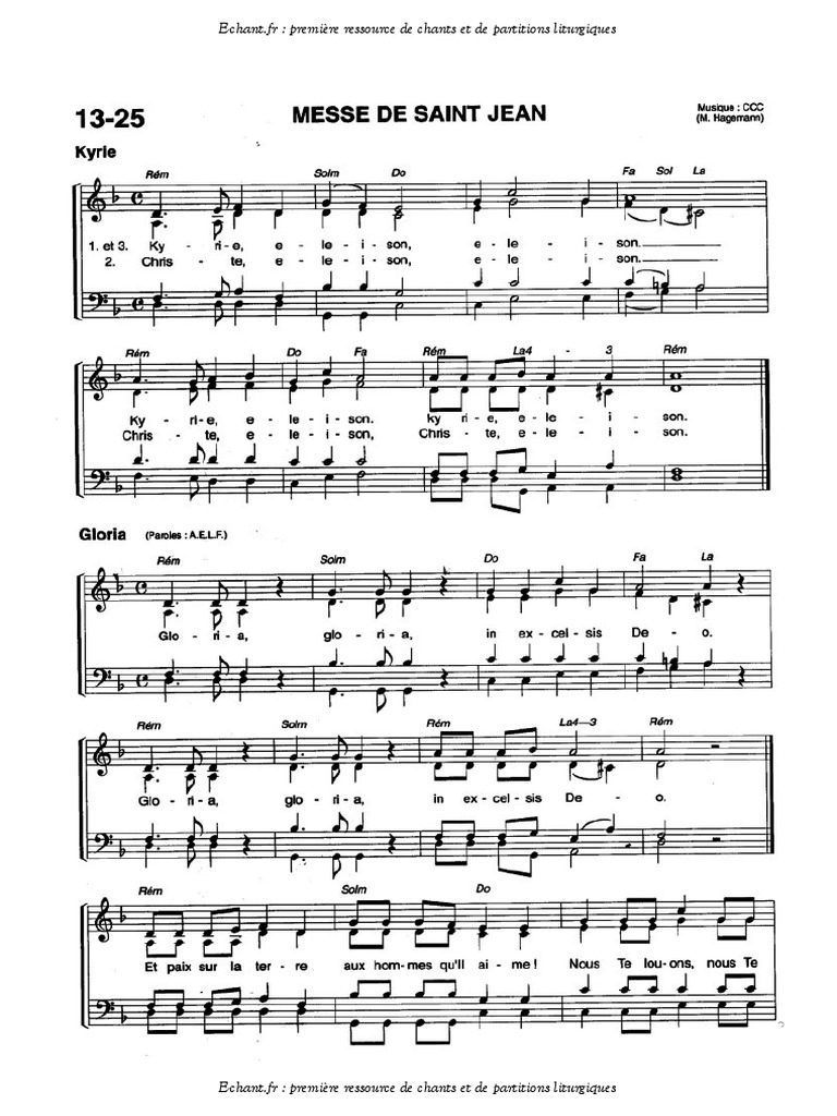 Partitions De Chants Religieux Catholiques Gratuits Pdf Messe de Saint Jean PDF | PDF