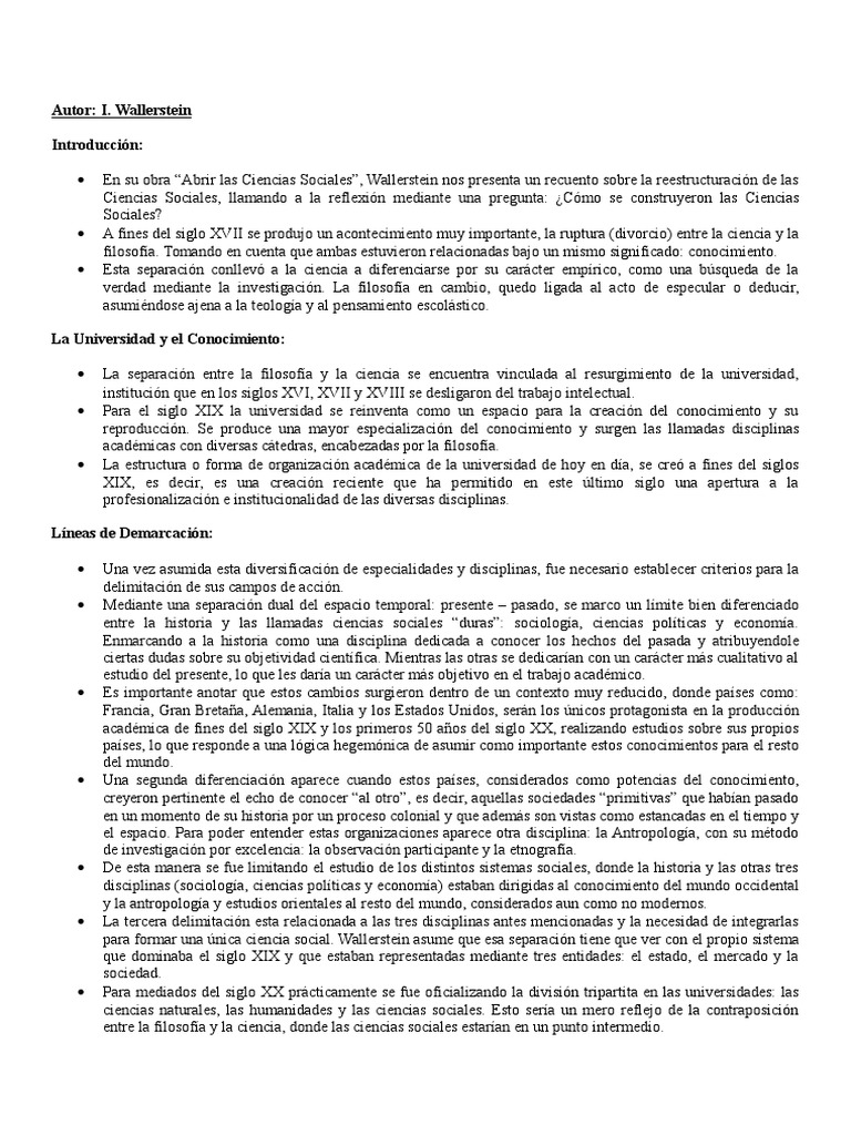 Abrir La Ciencias Sociales Wallerstein Ciencias Sociales