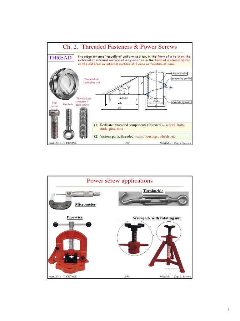 Threaded Fasteners and Power Screws Guide | PDF | Screw | Nut (Hardware)