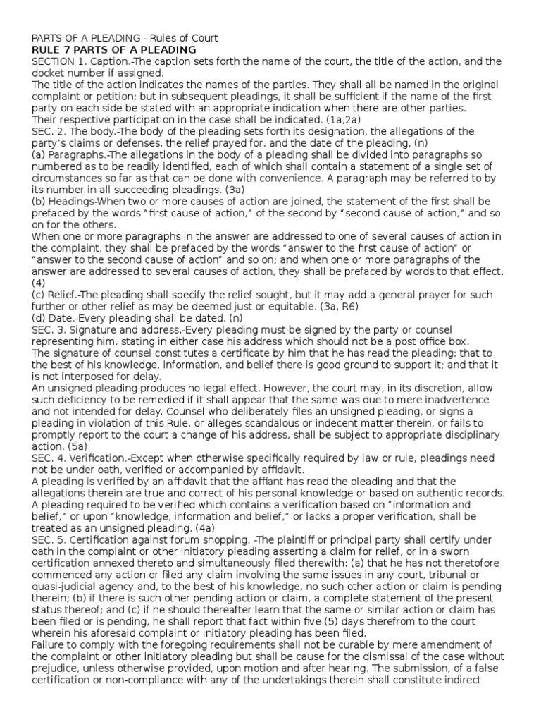 Parts of A Pleading | PDF | Pleading | Affidavit