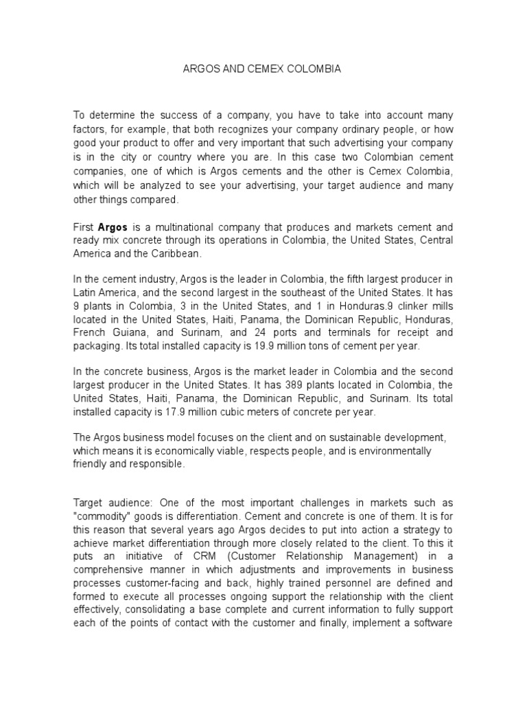Argos and Cemex Colombia PDF Customer Relationship Management