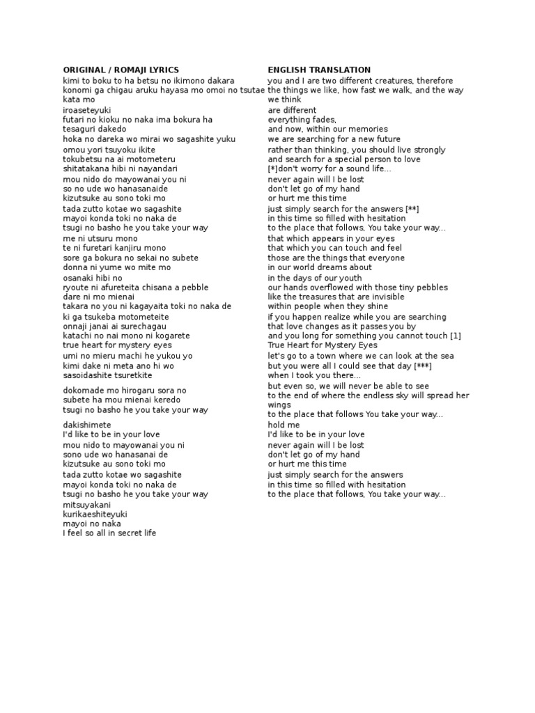 Original / Romaji Lyrics English Translation PDF Entertainment