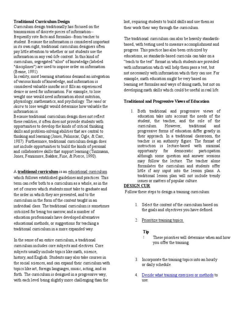 Traditional Curriculum Design | Curriculum | Lesson Plan