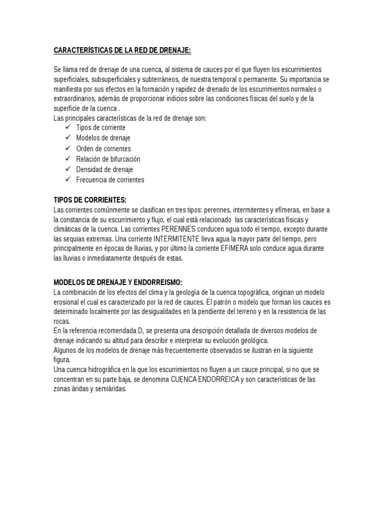 Características de La Red de Drenaje | PDF | Cuenca de drenaje | Suelo