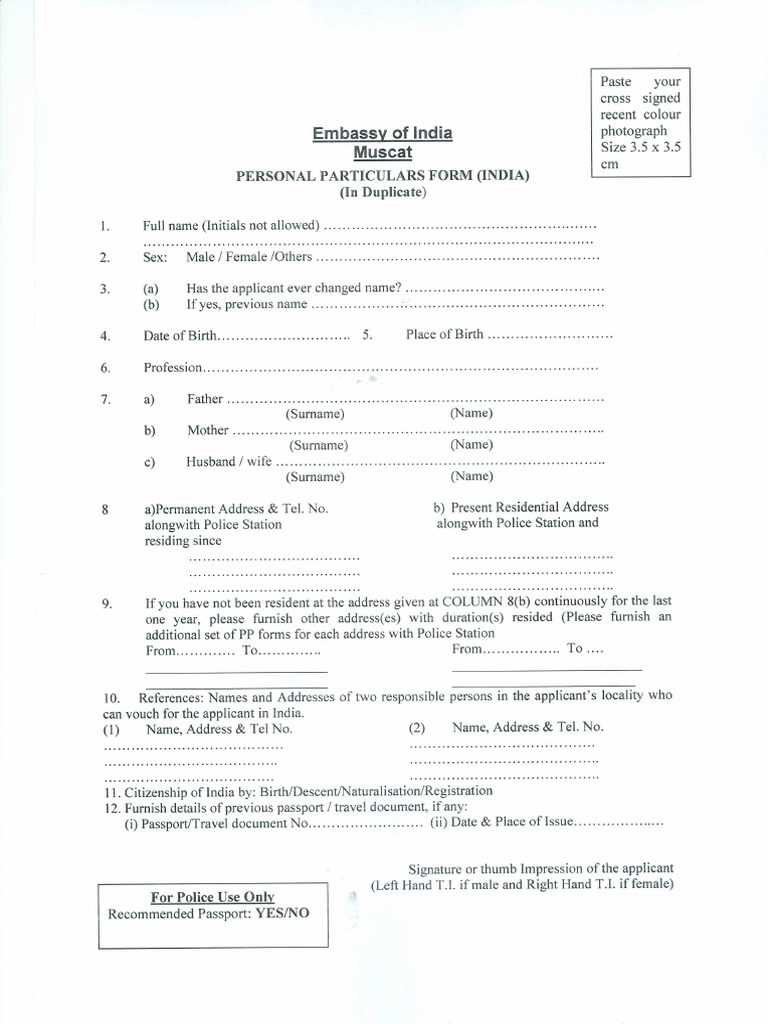 (A) Personal Particulars Form (India) PDF