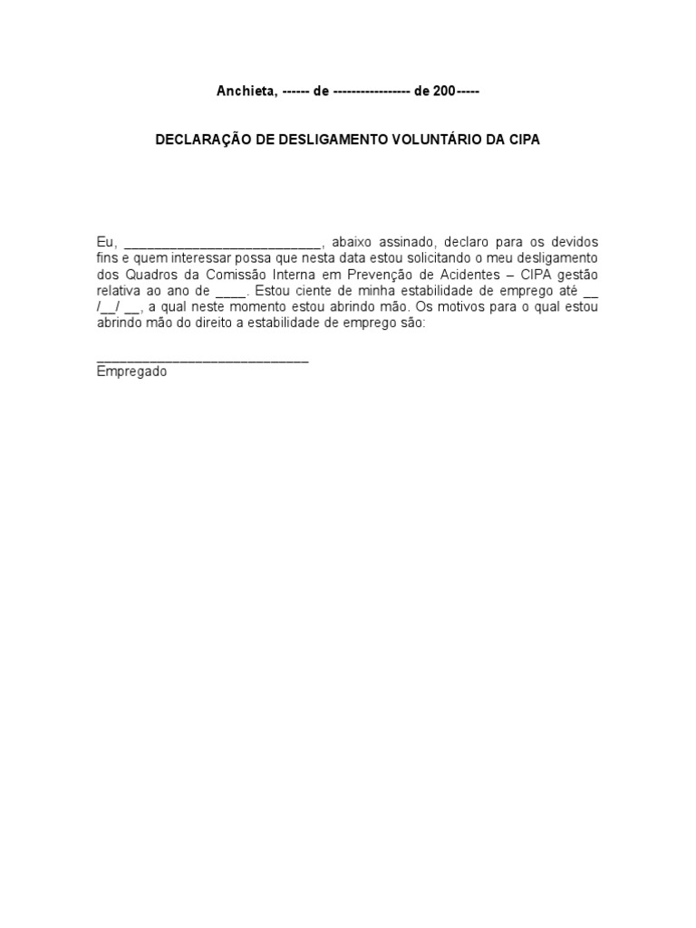 CARTA DE DESLIGAMENTO DA CIPA PDF