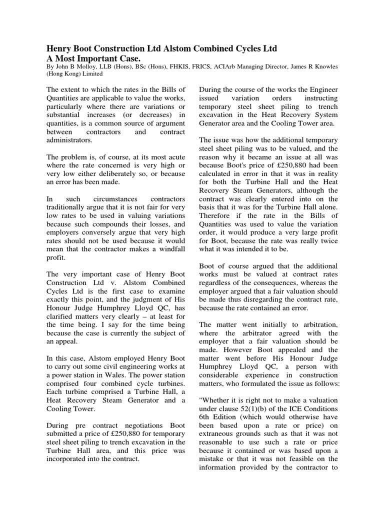 Henry Boot Construction LTD Alstom Combined Cycles LTD PDF PDF Real