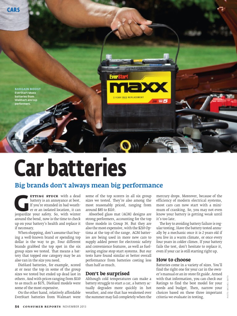 Consumer Reports Nov 2013 Car Batteries Vehicles Car