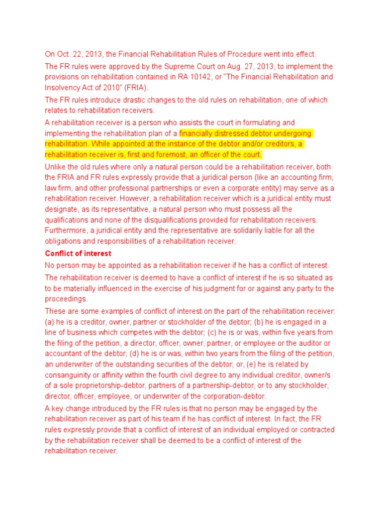 FRIA Law PDF Receivership Legal Personality