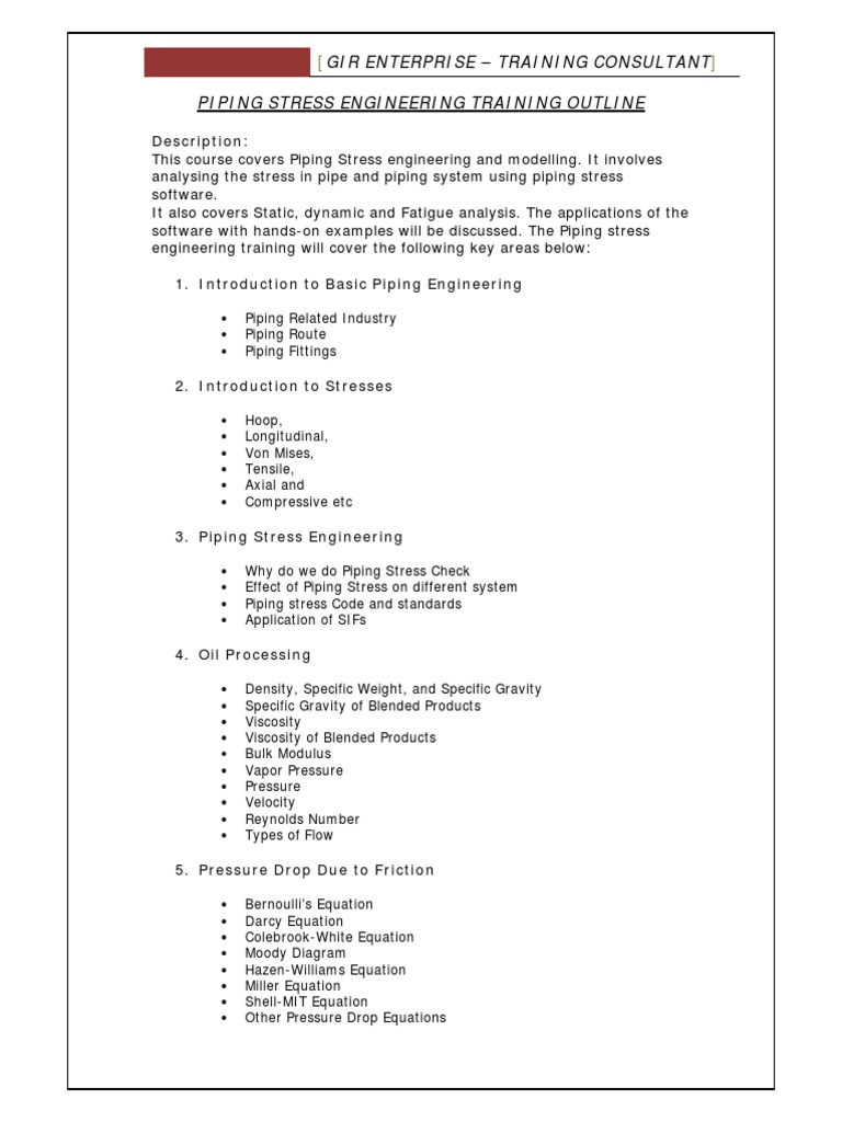 Piping Stress Engineering Training Course | PDF | Stress (Mechanics ...