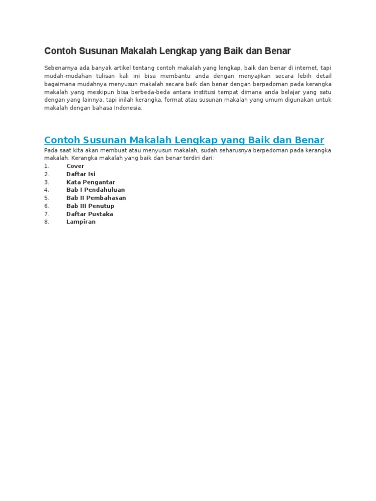 Contoh Susunan Makalah Lengkap Yang Baik Dan Benar Docx