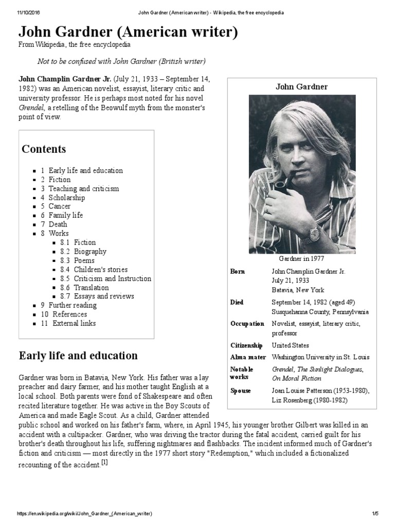 John Gardner (American Writer) Fiction & Literature