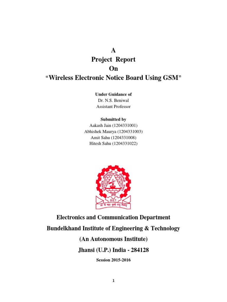 A Project Report On "Wireless Electronic Notice Board Using GSM" PDF