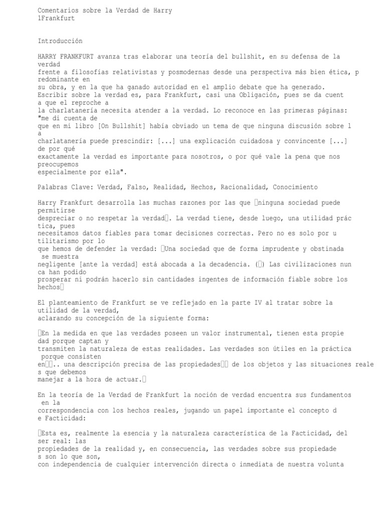 Comentarios Sobre La Verdad De Harry Frankfurt - 