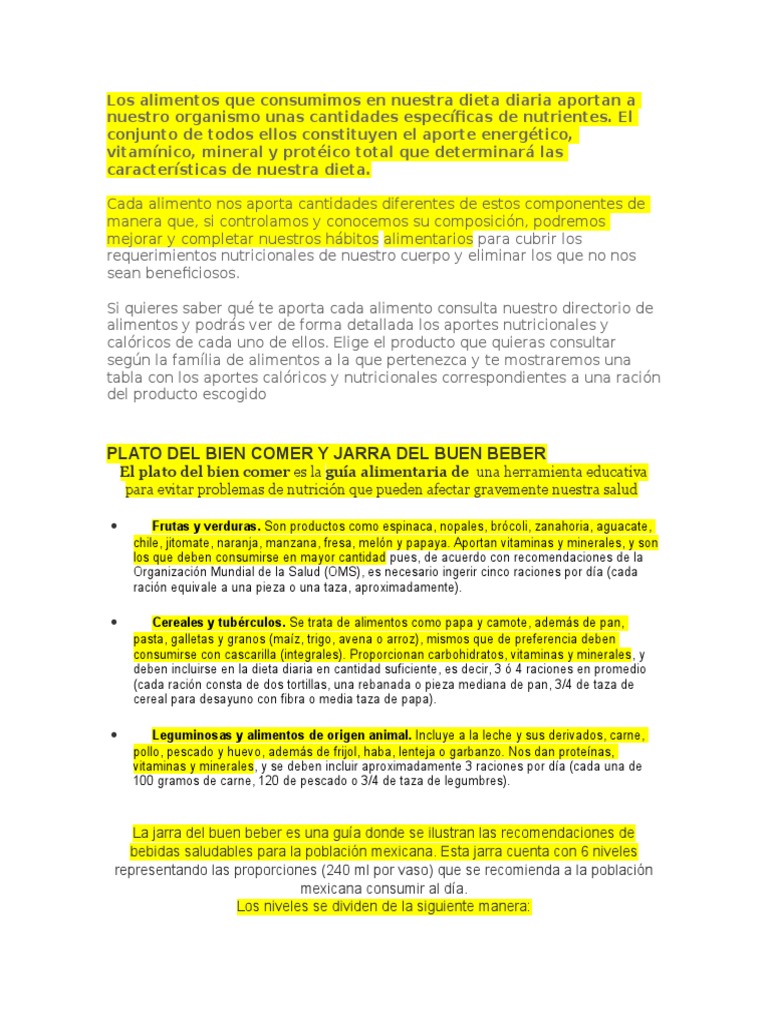 Plato Del Bien Comer Y Jarra Del Buen Beber Docx Nutricion Dieta