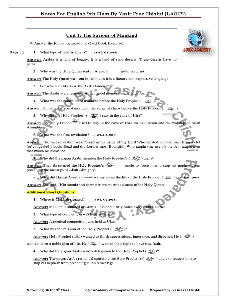 9th Class English Unit 1 Q&A Notes | PDF | Drug Rehabilitation ...