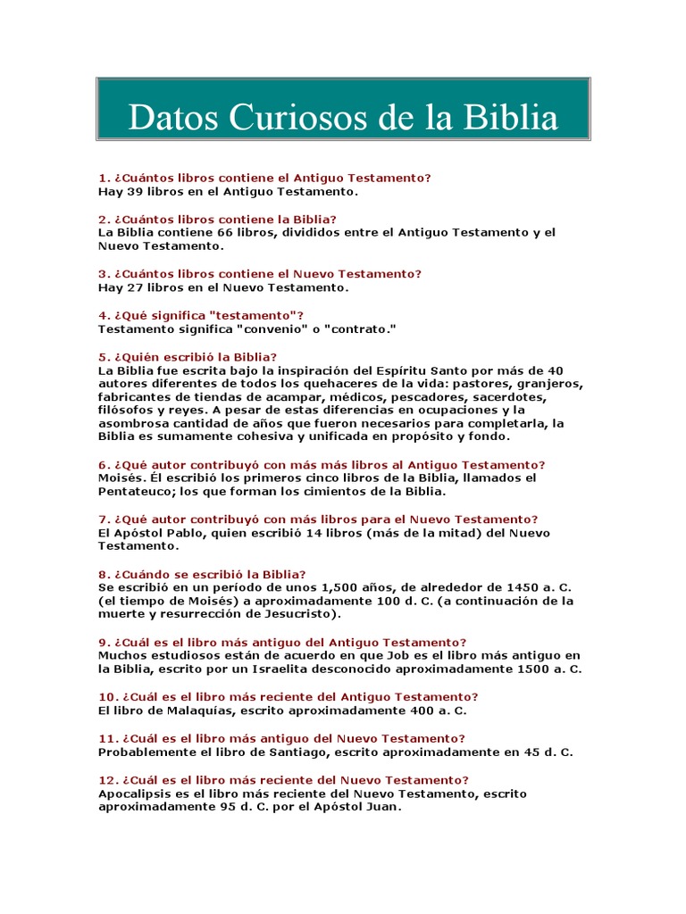 Datos Curiosos de La Biblia | PDF | Nuevo Testamento | Biblia
