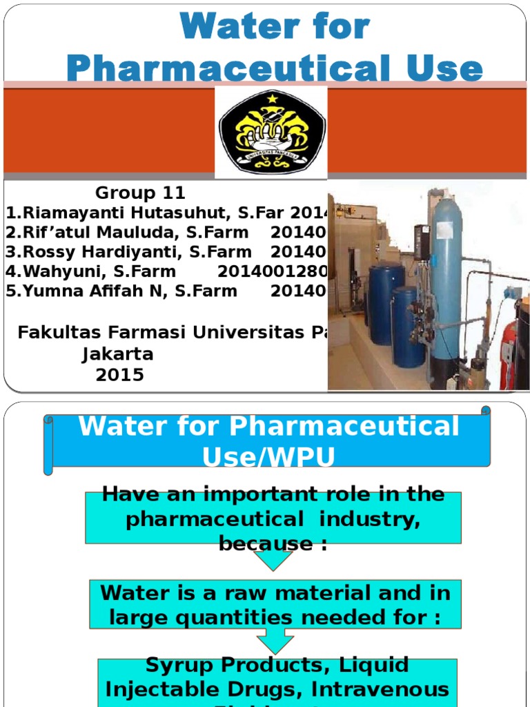 Water For Pharmaceutical Use Purified Water Water Purification