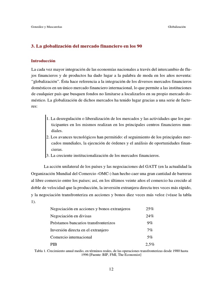 La Globalización Del Mercado Financiero en Los 90 | PDF | Banca de ...