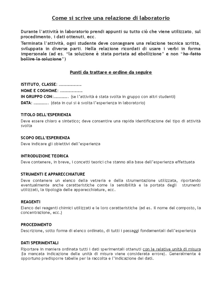 Come Si Scrive Una Relazione Di Laboratorio PDF