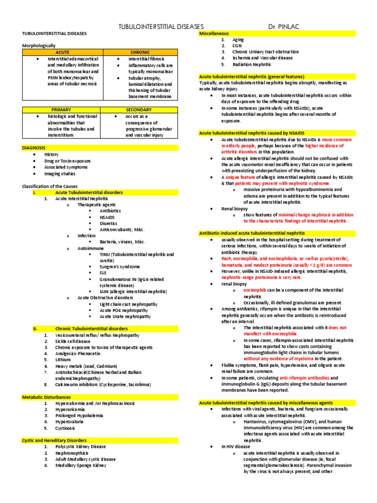Tubulointerstitial Disorders Kidney Disease Kidney - 