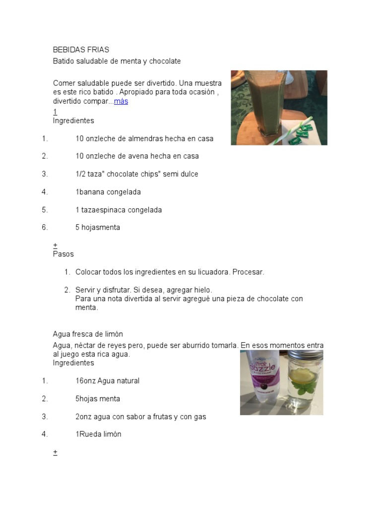 10 Bebidas Frias, 10 Bebidas Calientes 20 Recetas de Comida 20 Recetas de  Postres | PDF | Caldo | Crema