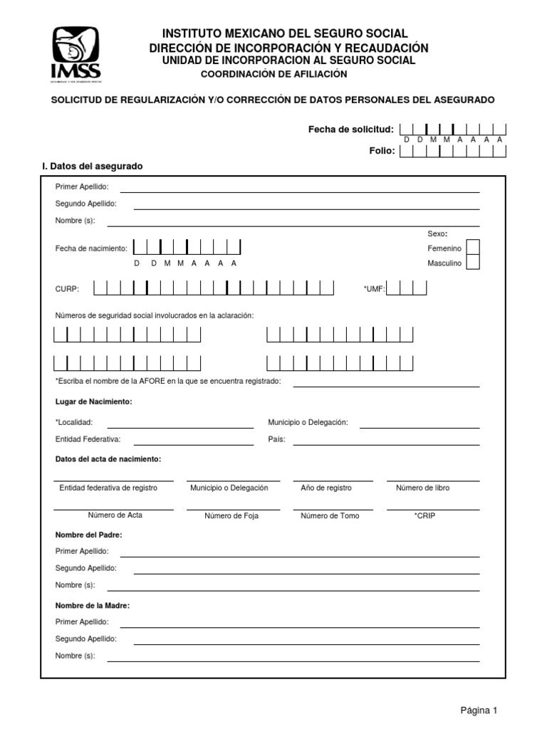 Solicitud de Regularizacion Seguro Información del