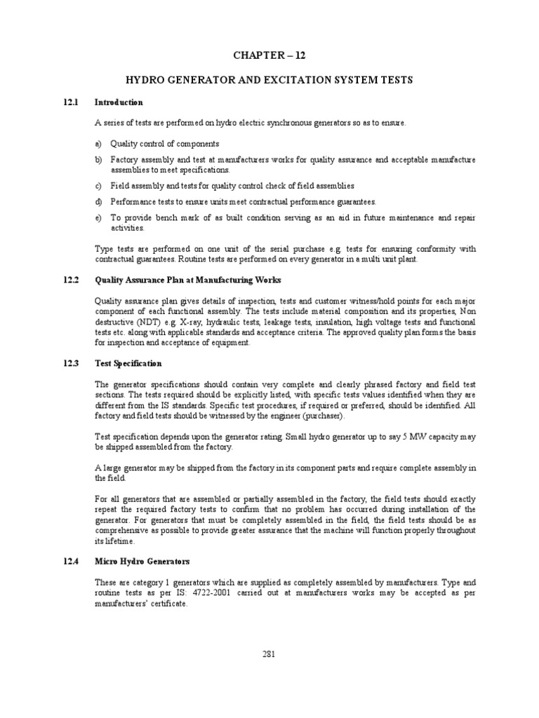 Comprehensive Testing Procedures and Requirements for Hydro Electric